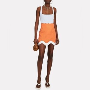 Staud Orange Arianna Pop Border Linen Mini Skirt